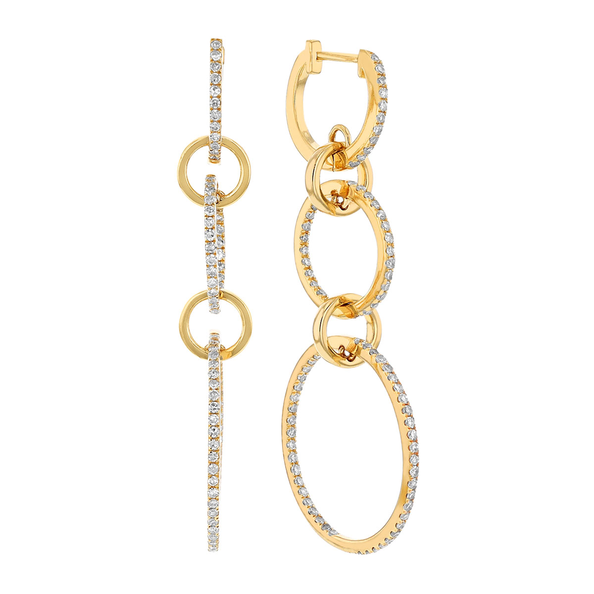 Diamond Inside Out Triple Hoop Dangle Earrings in Yellow Gold