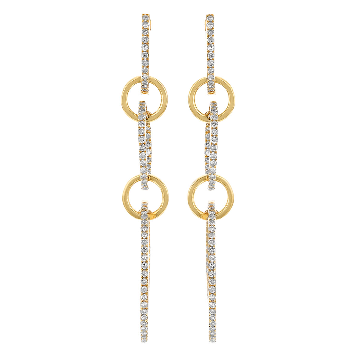Diamond Inside Out Triple Hoop Dangle Earrings in Yellow Gold