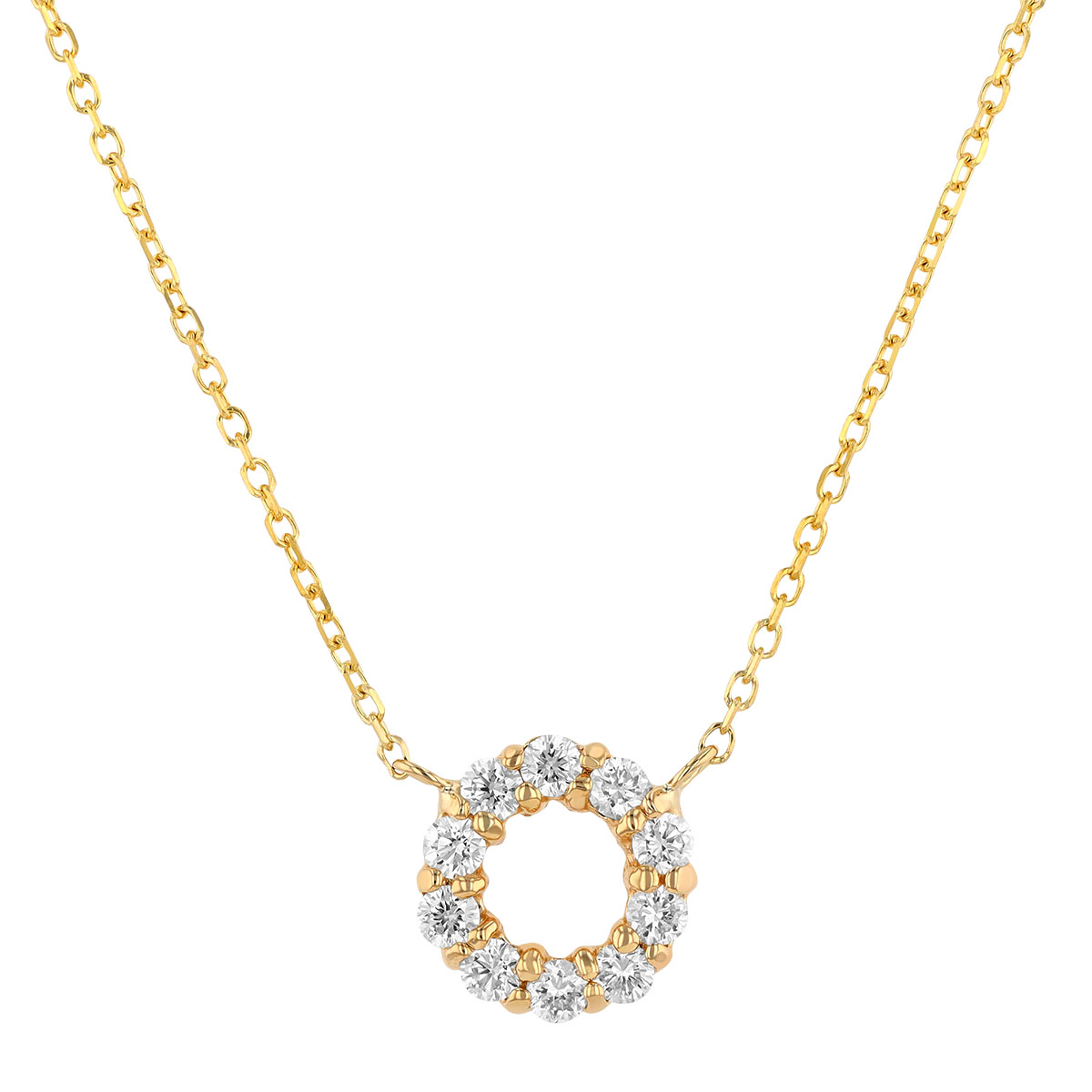 Diamond Shared Prong Open Circle Pendant in Yellow Gold, 0.26 cttw