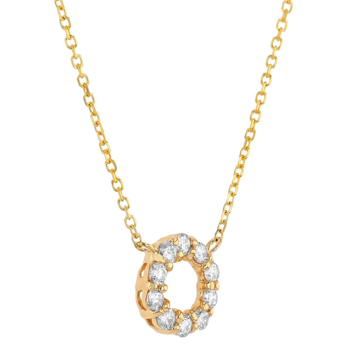 Diamond Shared Prong Open Circle Pendant in Yellow Gold, 0.26 cttw