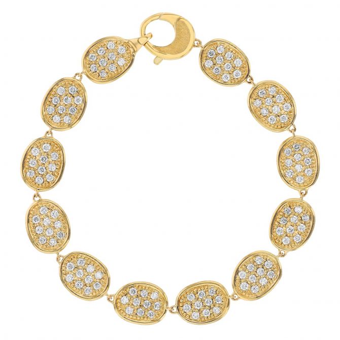 Marco Bicego Lunaria Diamond Pavé Rounded Flat Link Bracelet in Yellow Gold, 7.25"