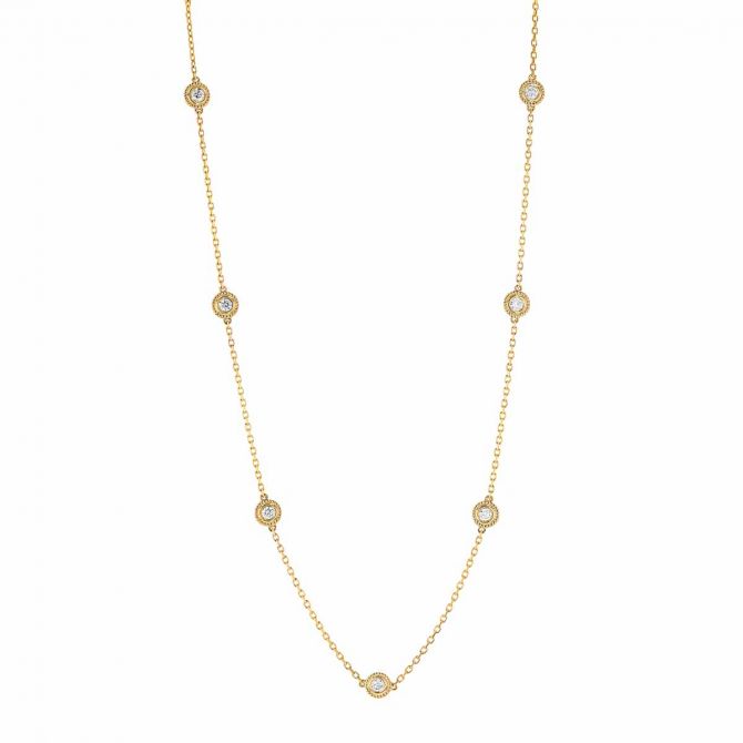 Diamond 10 Station & Milgrain Necklace in Yellow Gold, 0.75 cttw, 18"