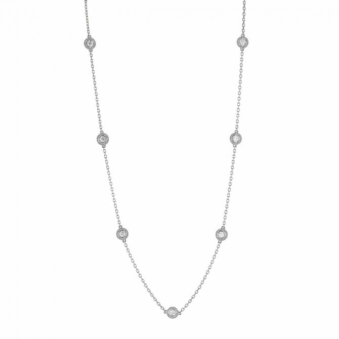 Diamond 10 Station & Milgrain Necklace in White Gold, 0.75 cttw, 18"