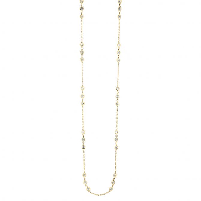 Diamond 10 Stations of 3 Necklace in Yellow Gold, 1.55 cttw