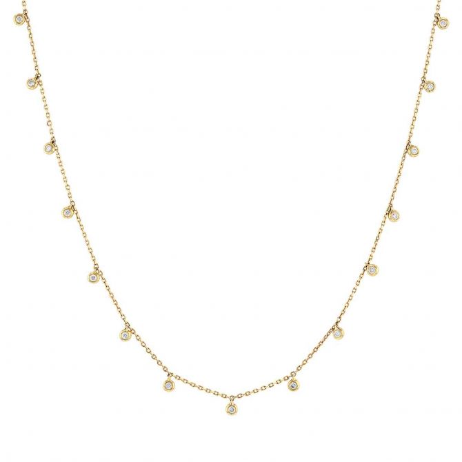 Diamond 15 Drop Station Necklace in Yellow Gold, 0.15 cttw, 17"