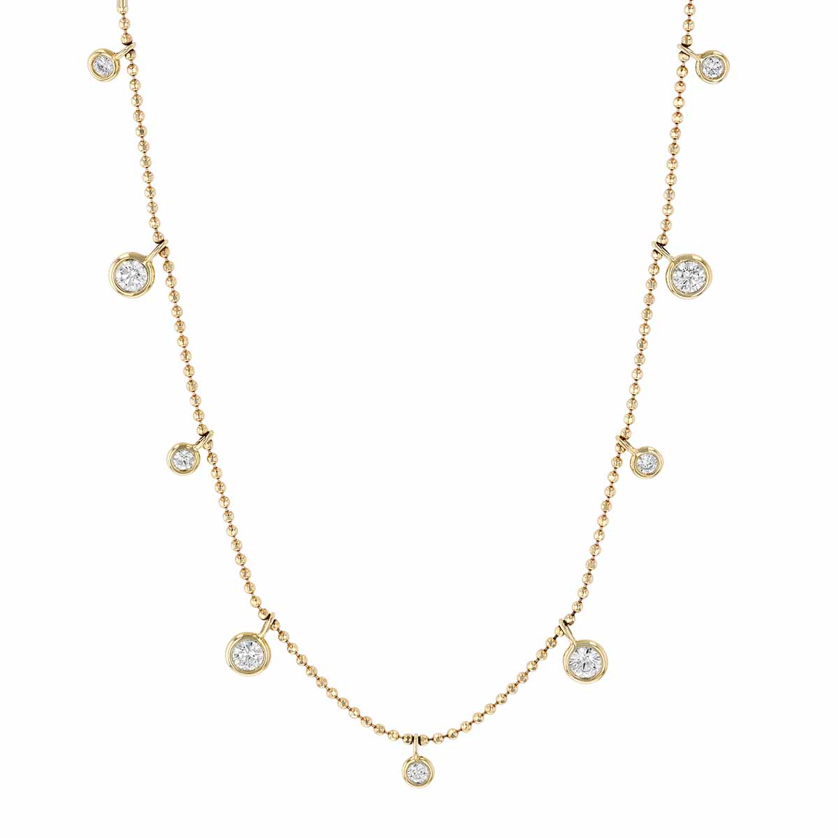 Diamond 9 Drop Station Alternating Size Necklace in Yellow Gold, 0.40 cttw, 18