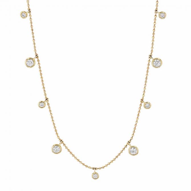 Diamond 9 Drop Station Alternating Size Necklace in Yellow Gold, 0.40 cttw, 18"