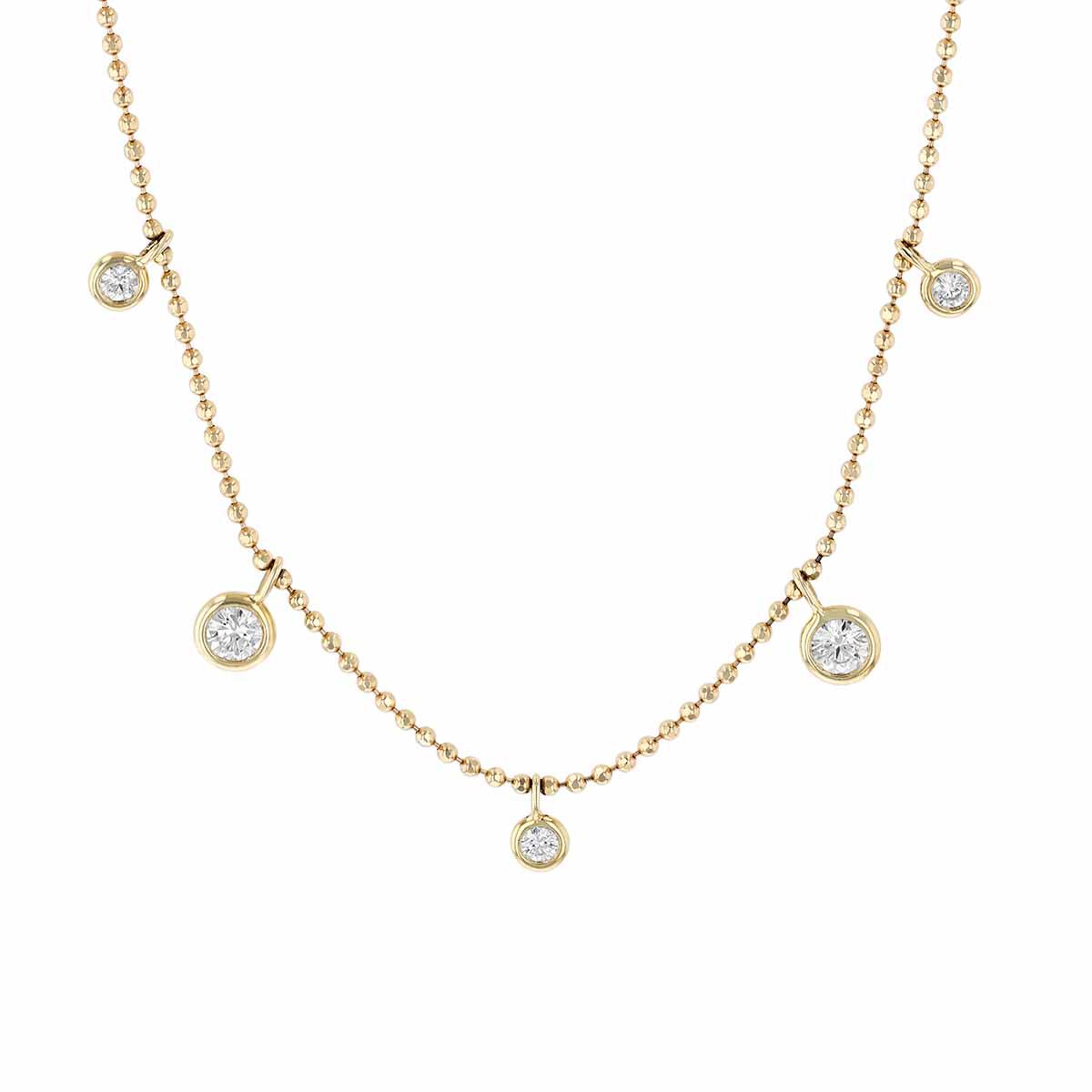 Diamond 9 Drop Station Alternating Size Necklace in Yellow Gold, 0.40 cttw, 18
