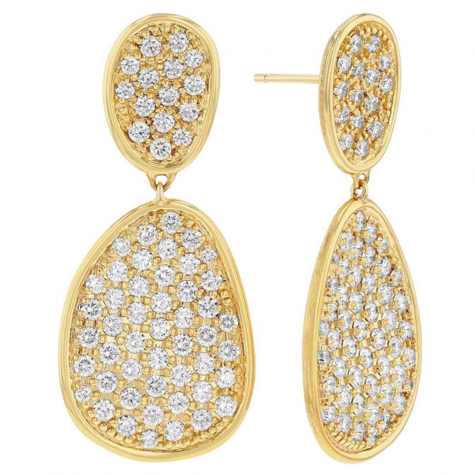 Marco Bicego Lunaria Diamond Pave Double Drop Earrings in Yellow Gold