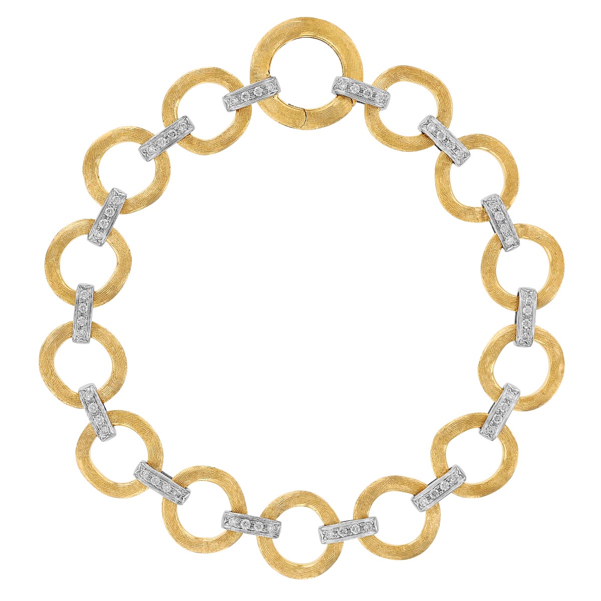 Marco Bicego Jaipur Diamond Flat & Circle Link Bracelet in Yellow & White Gold, 7.5