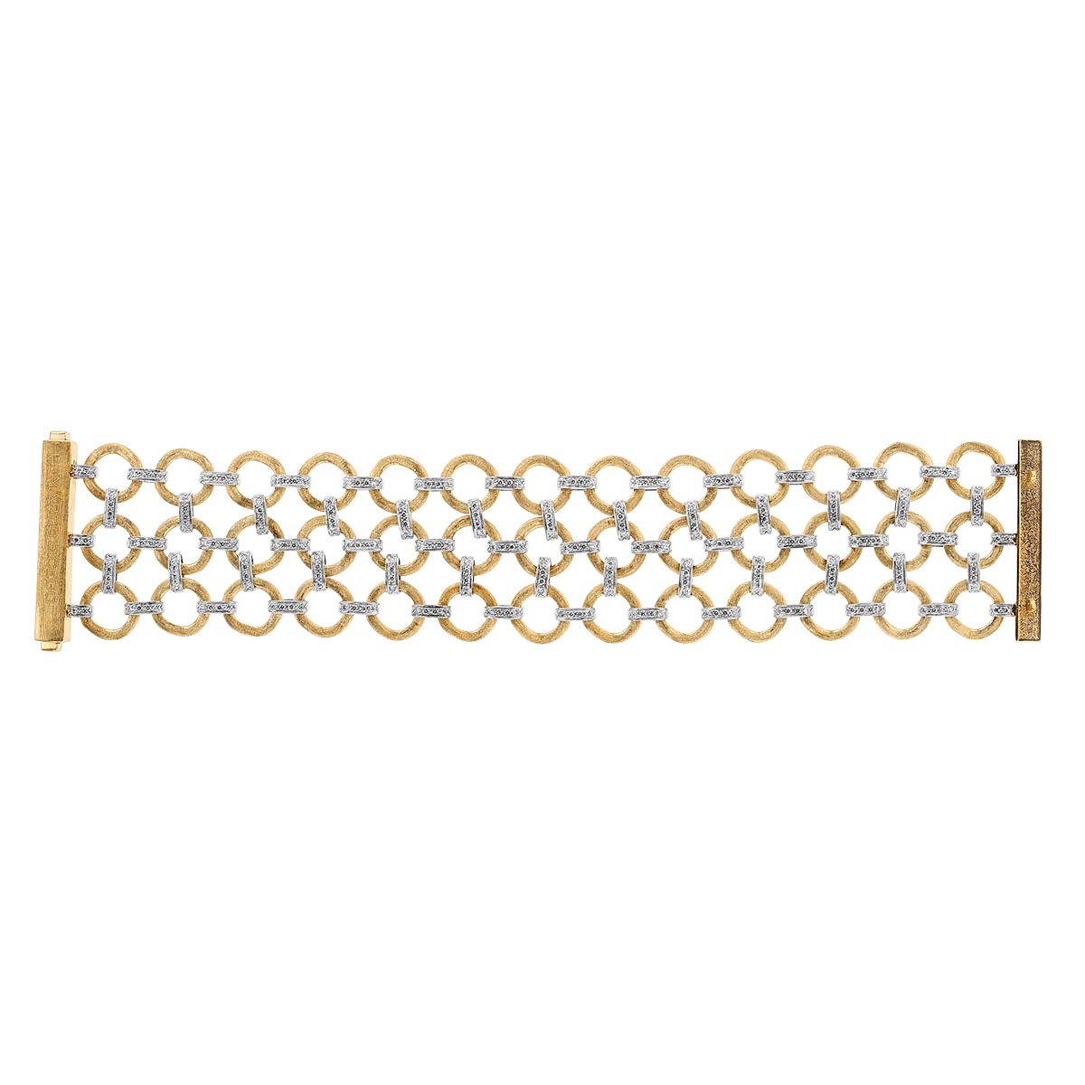 Marco Bicego Jaipur Diamond Flat & Circle Link 3 Row Bracelet in Yellow & White Gold, 7.25