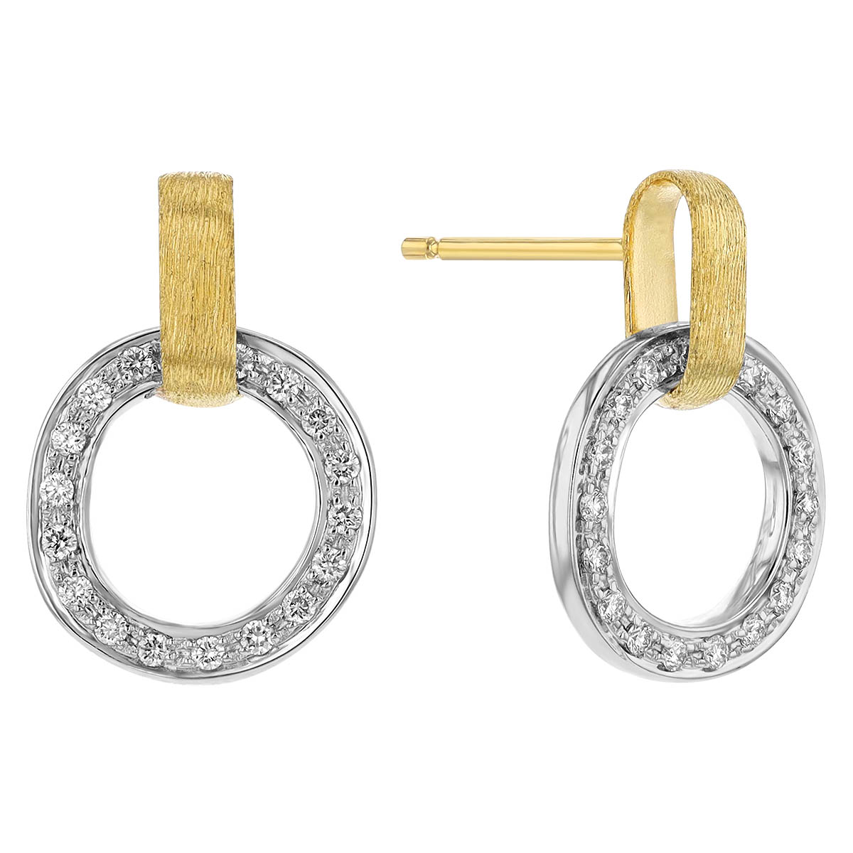 Marco Bicego Jaipur Diamond Open Circle Link Drop Earrings in Yellow & White Gold