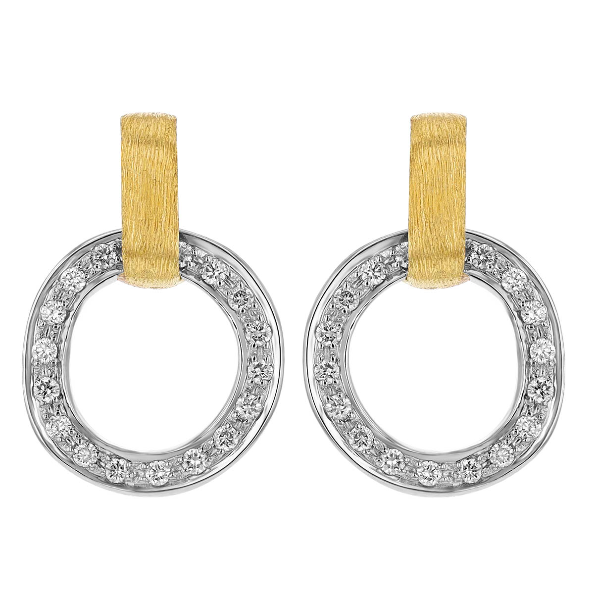 Marco Bicego Jaipur Diamond Open Circle Link Drop Earrings in Yellow & White Gold