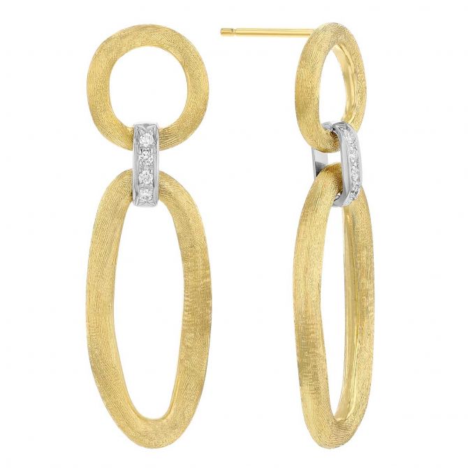 Marco Bicego Jaipur Diamond Flat & Rounded Link Dangle Earrings in Yellow & White Gold