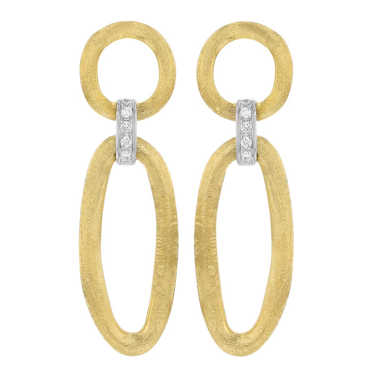 Marco Bicego Jaipur Diamond Flat & Rounded Link Dangle Earrings in Yellow & White Gold
