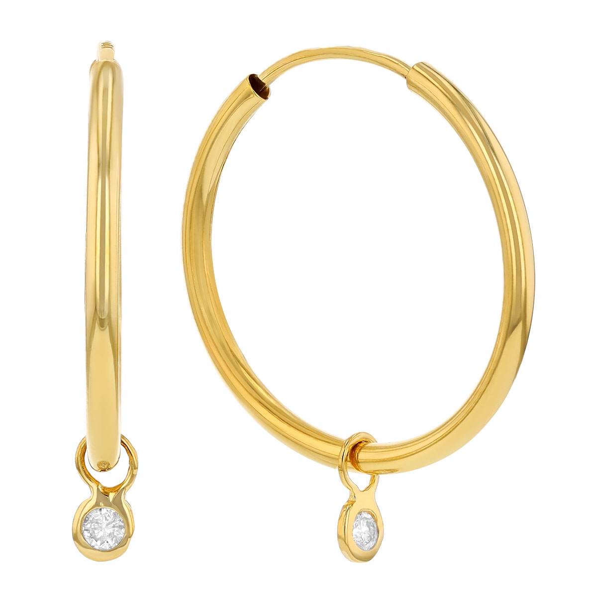 Diamond Bezel Drop Endless Hoop Earrings in Yellow Gold