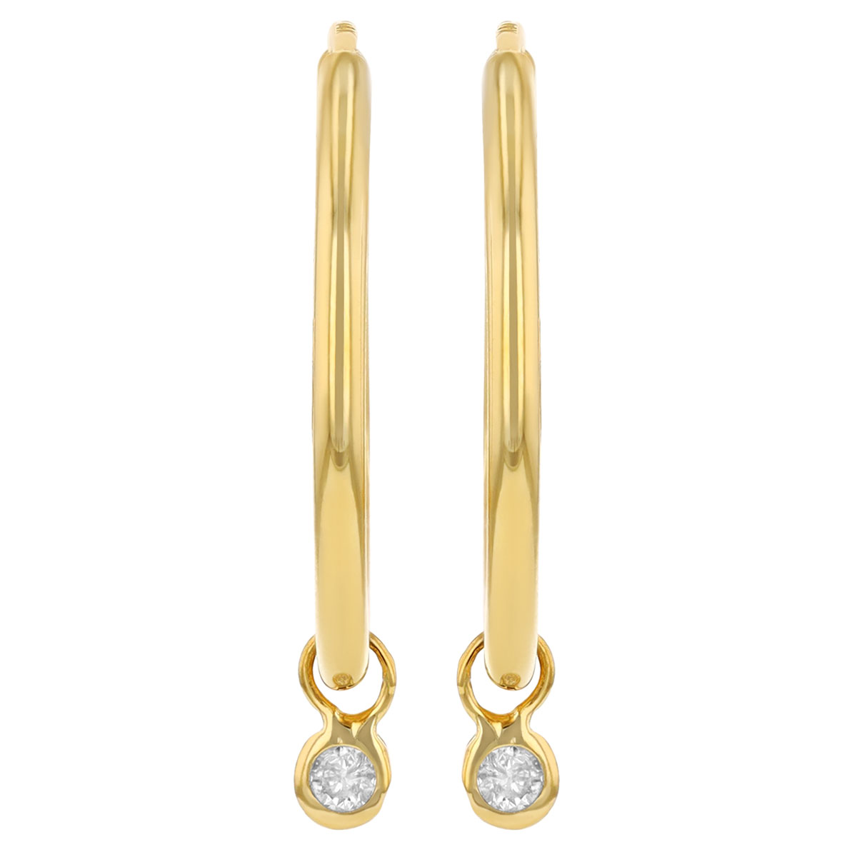 Diamond Bezel Drop Endless Hoop Earrings in Yellow Gold