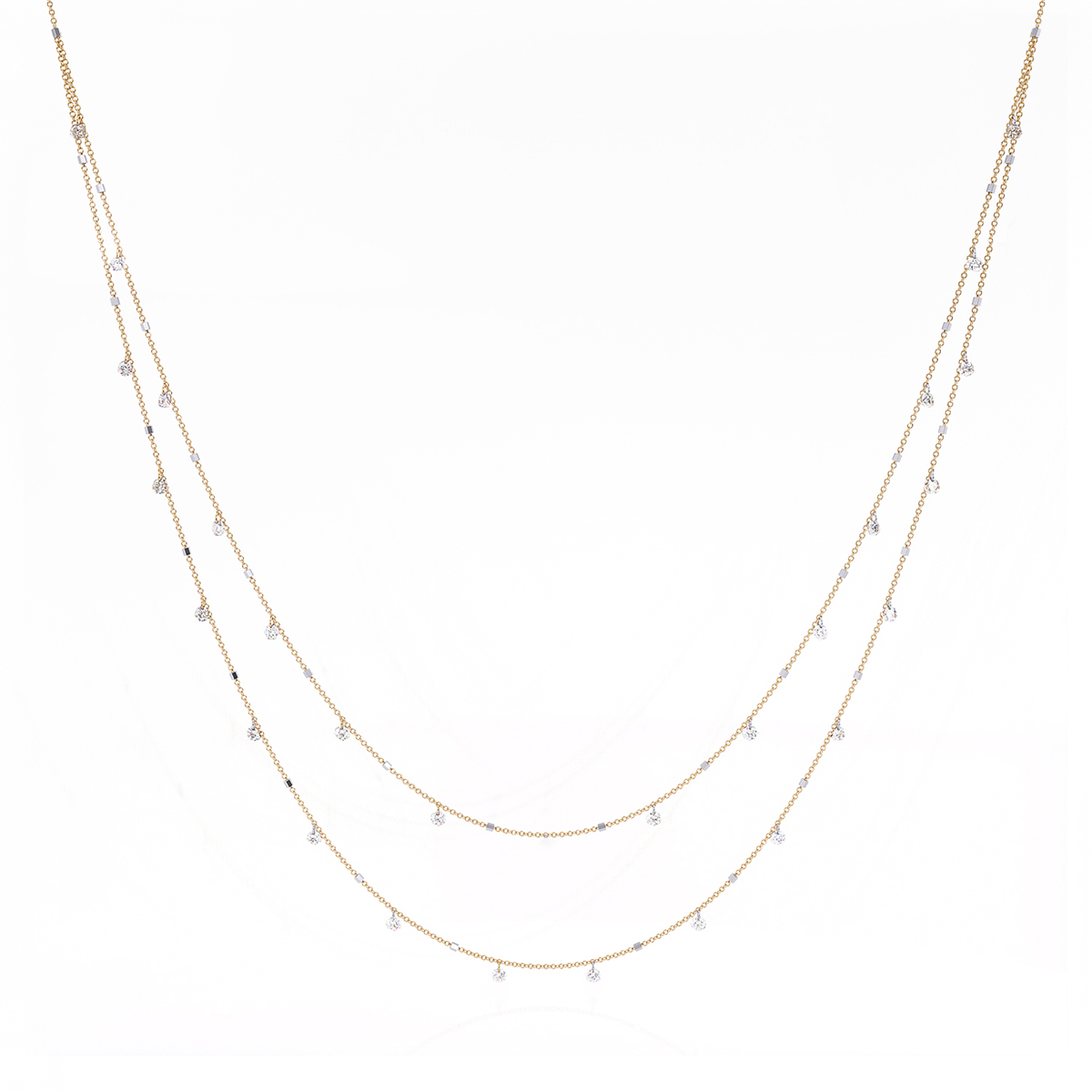 Aresa Diamond Fringe Double Strand Necklace in Yellow Gold, 18
