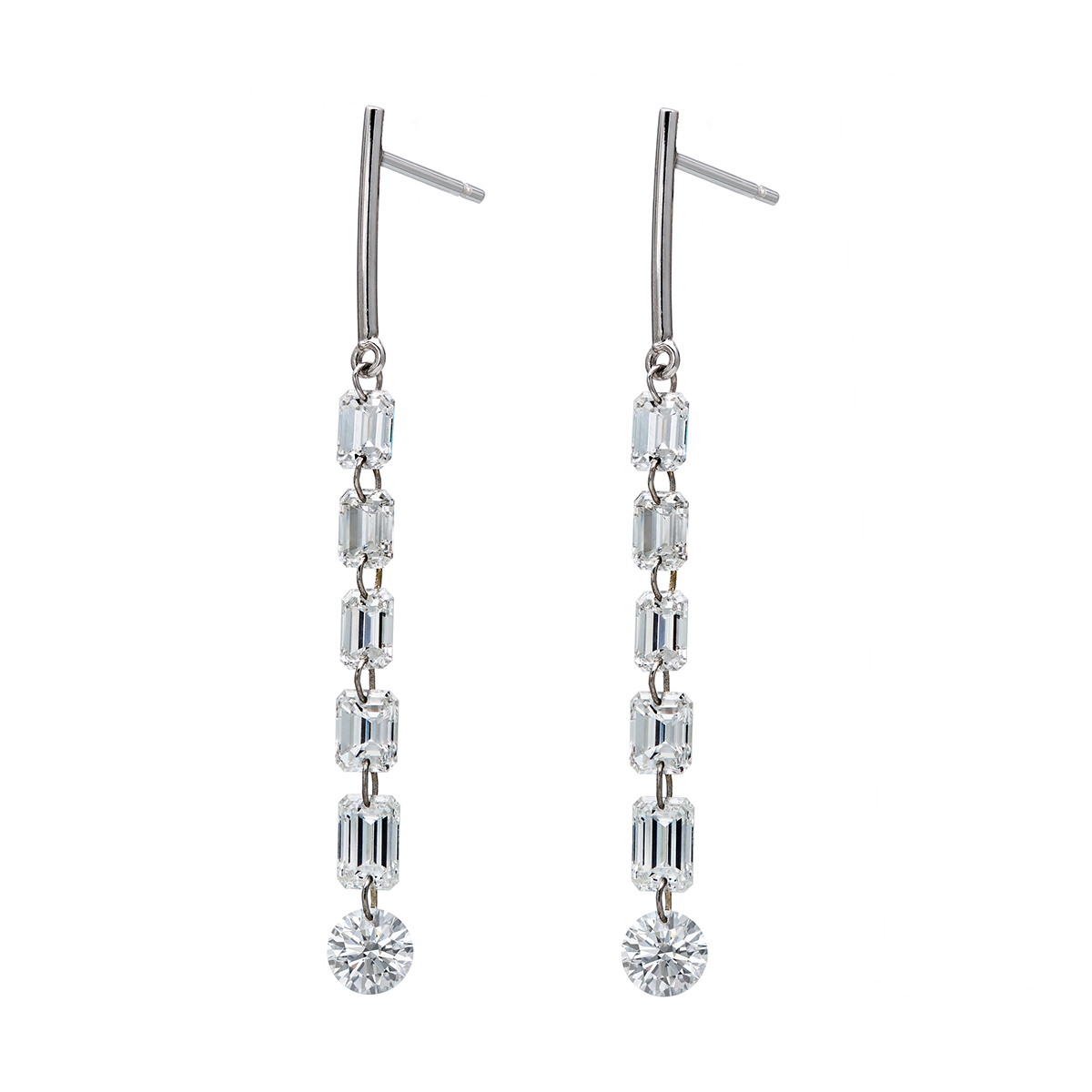 Aresa Round & Emerald Cut Diamond Dangle Earrings in White Gold ...