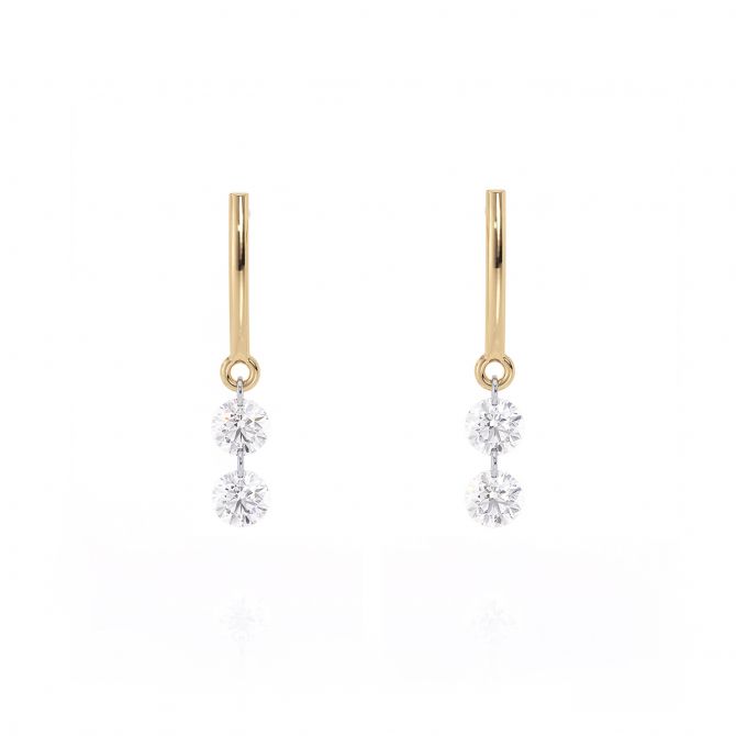 Aresa Round Diamond Duo Dangle Earrings in Yellow Gold