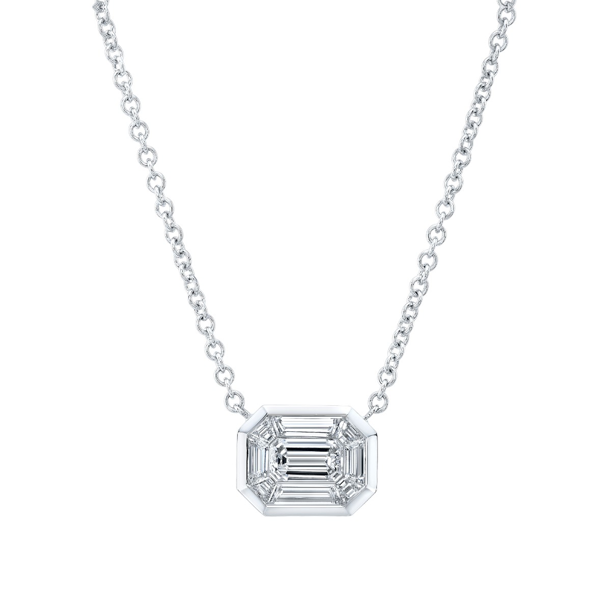Rahaminov Diamond Mosaic Bezel Set Rectangular Pendant in White Gold, 16