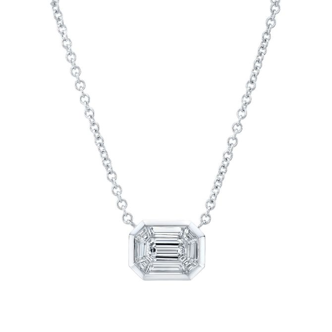 Rahaminov Diamond Mosaic Bezel Set Rectangular Pendant in White Gold, 16", 0.86 cttw