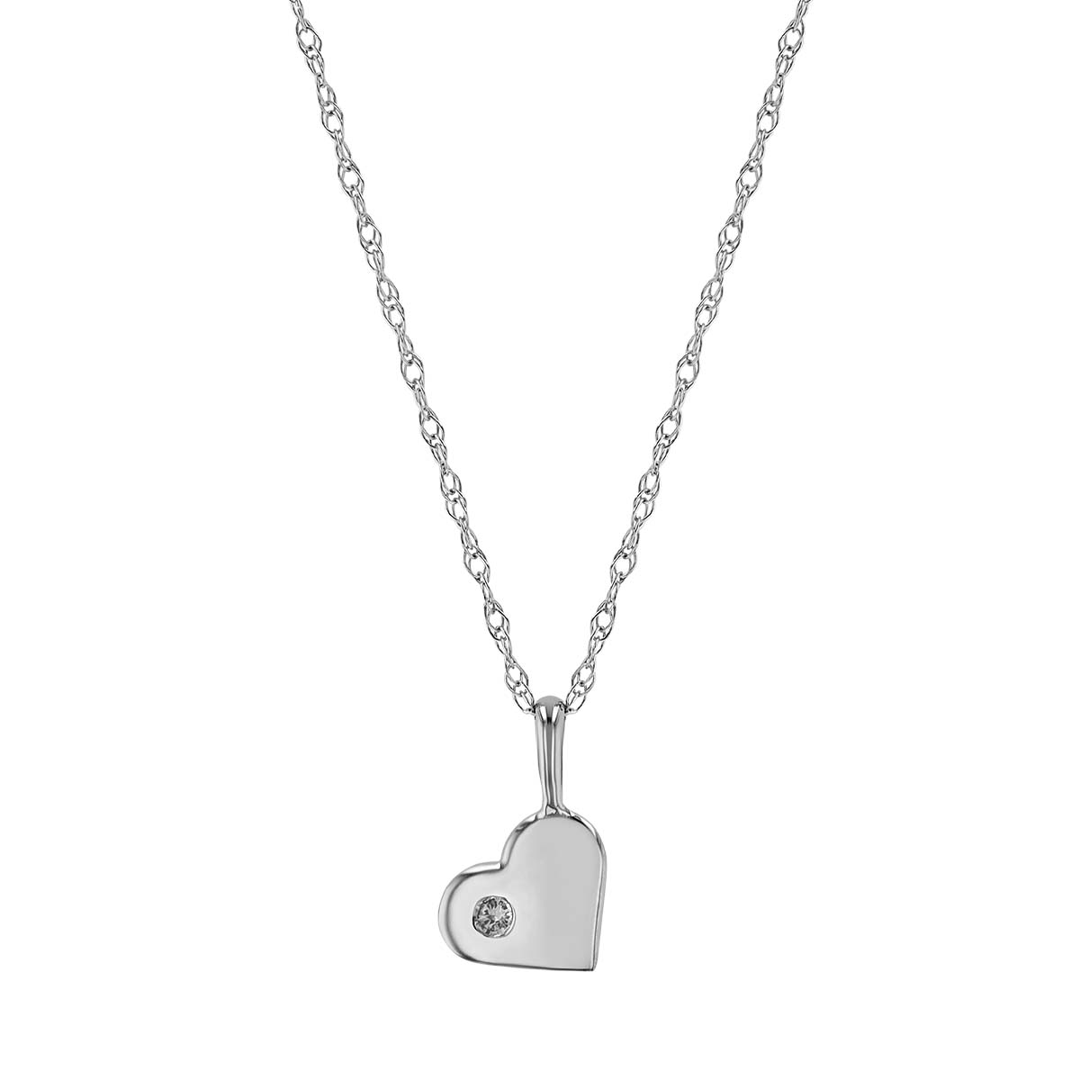 Diamond Flush Set Heart Pendant in White Gold, 18
