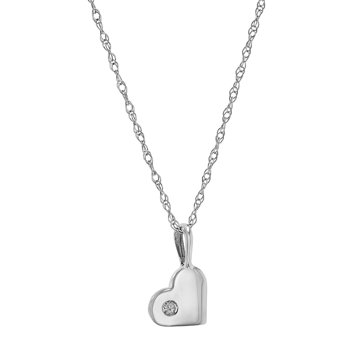 Diamond Flush Set Heart Pendant in White Gold, 18