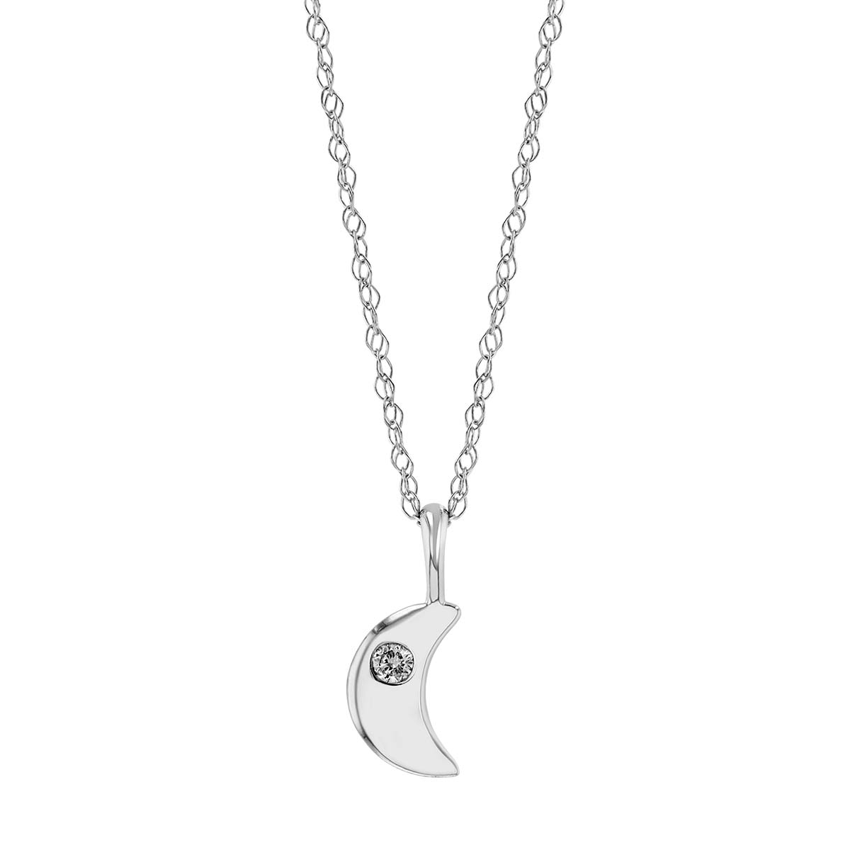 Diamond Flush Set Crescent Moon Pendant in White Gold, 18