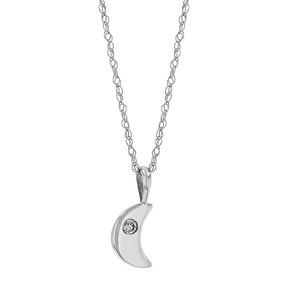 Diamond Flush Set Crescent Moon Pendant in White Gold, 18