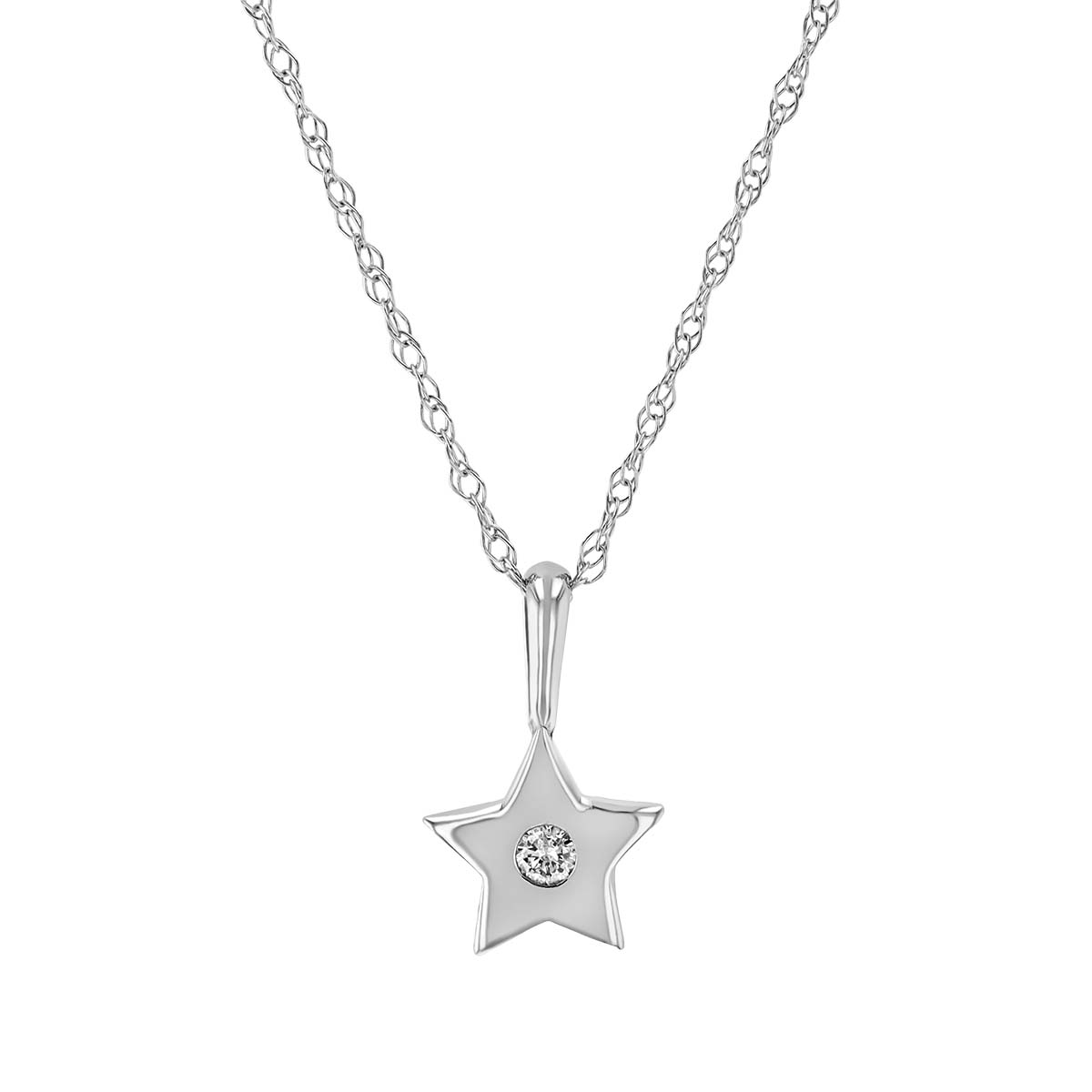 Diamond Flush Set Star Pendant in White Gold, 18