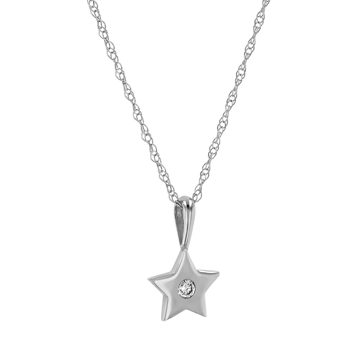 Diamond Flush Set Star Pendant in White Gold, 18