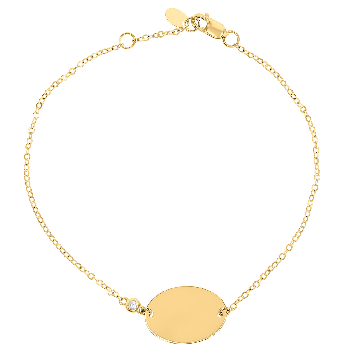 Yellow Gold Oval Disc Bracelet with Diamond Bezel Accent, 7.5