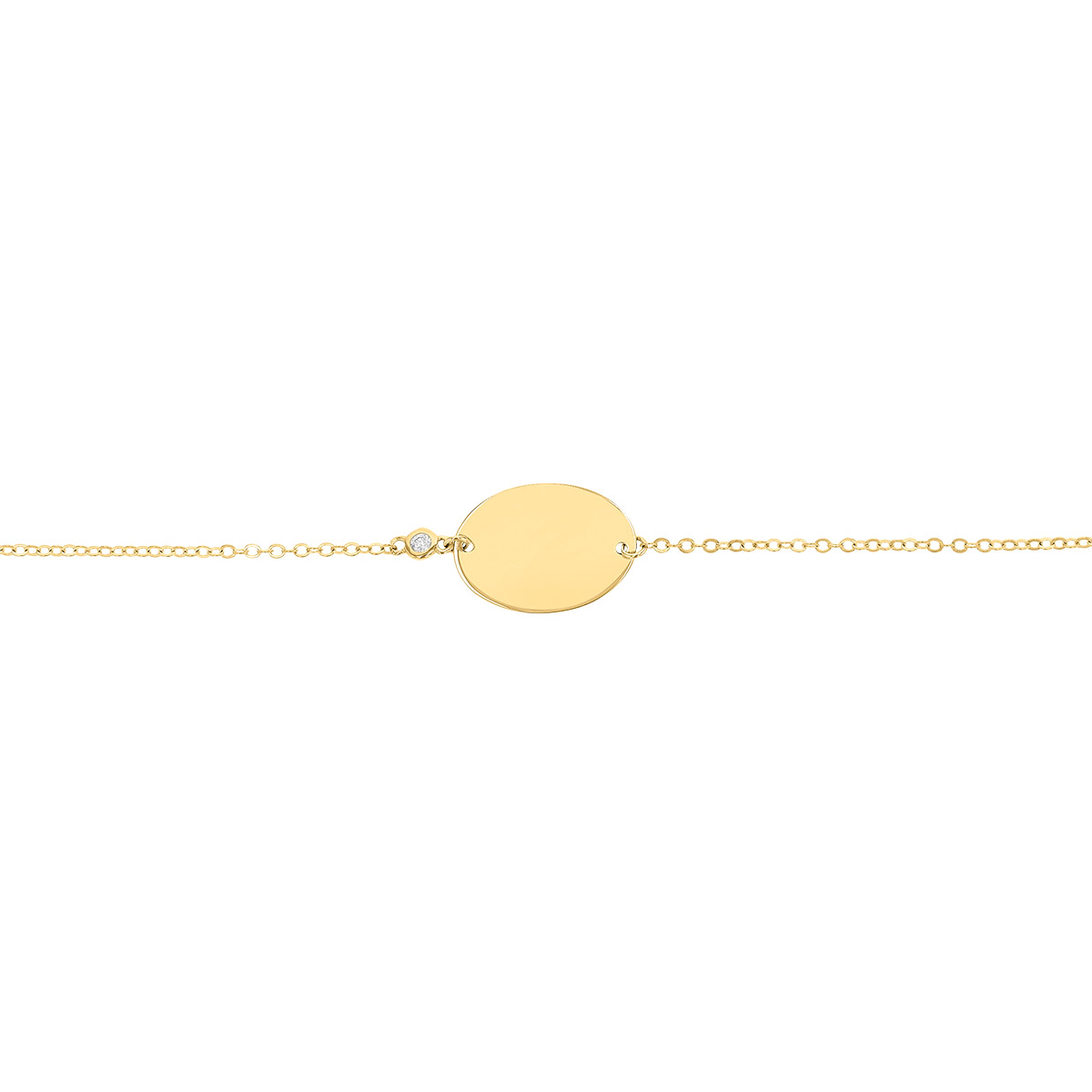 Yellow Gold Oval Disc Bracelet with Diamond Bezel Accent, 7.5