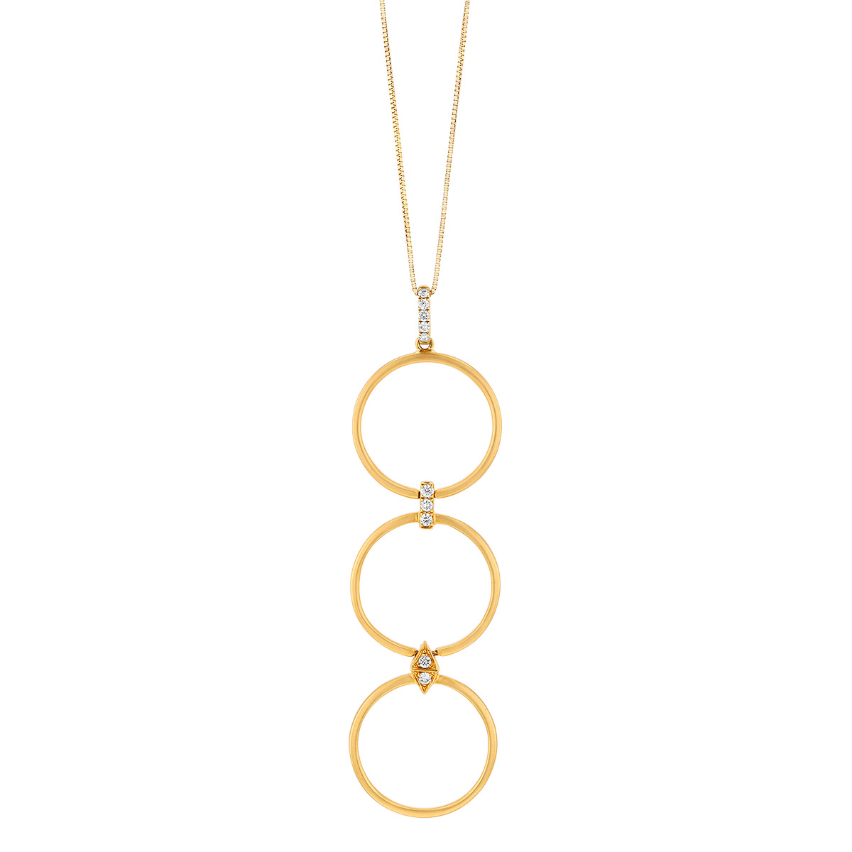 Doves Diamond & Triple Circle Lariat Necklace in Yellow Gold, 18