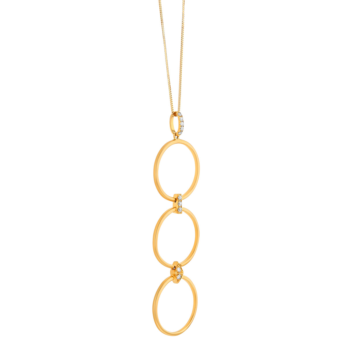 Doves Diamond & Triple Circle Lariat Necklace in Yellow Gold, 18