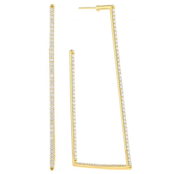 Roberto Coin Diamond Inside Out Thin Open Rectangle Hoop Earrings in Yellow Gold