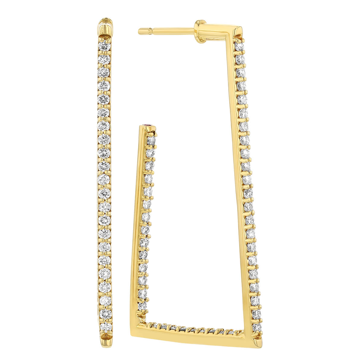 Roberto Coin Diamond In & Out Rectangle Hoop Earrings in Yellow Gold