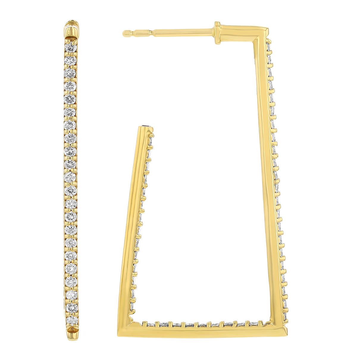 Roberto Coin Diamond In & Out Rectangle Hoop Earrings in Yellow Gold