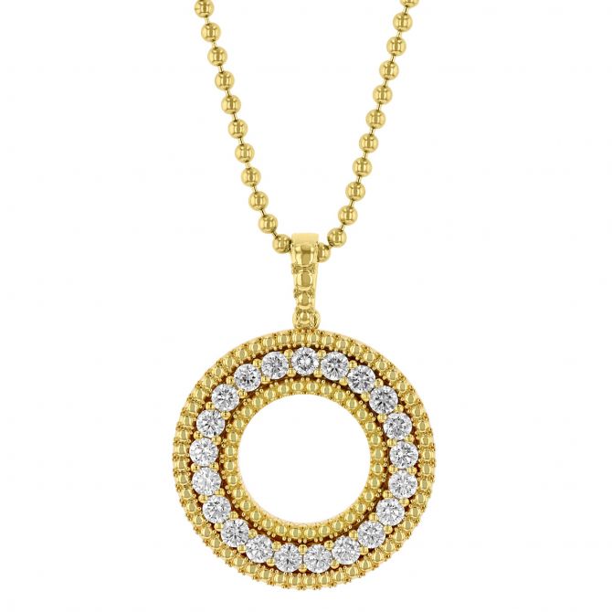 Roberto Coin Siena Diamond & Beaded Large Circle Pendant in Yellow Gold, 1.45 cttw