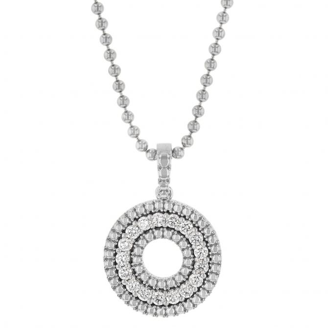 Roberto Coin Siena Diamond & Beaded Circle Pendant in White Gold, 0.48 cttw
