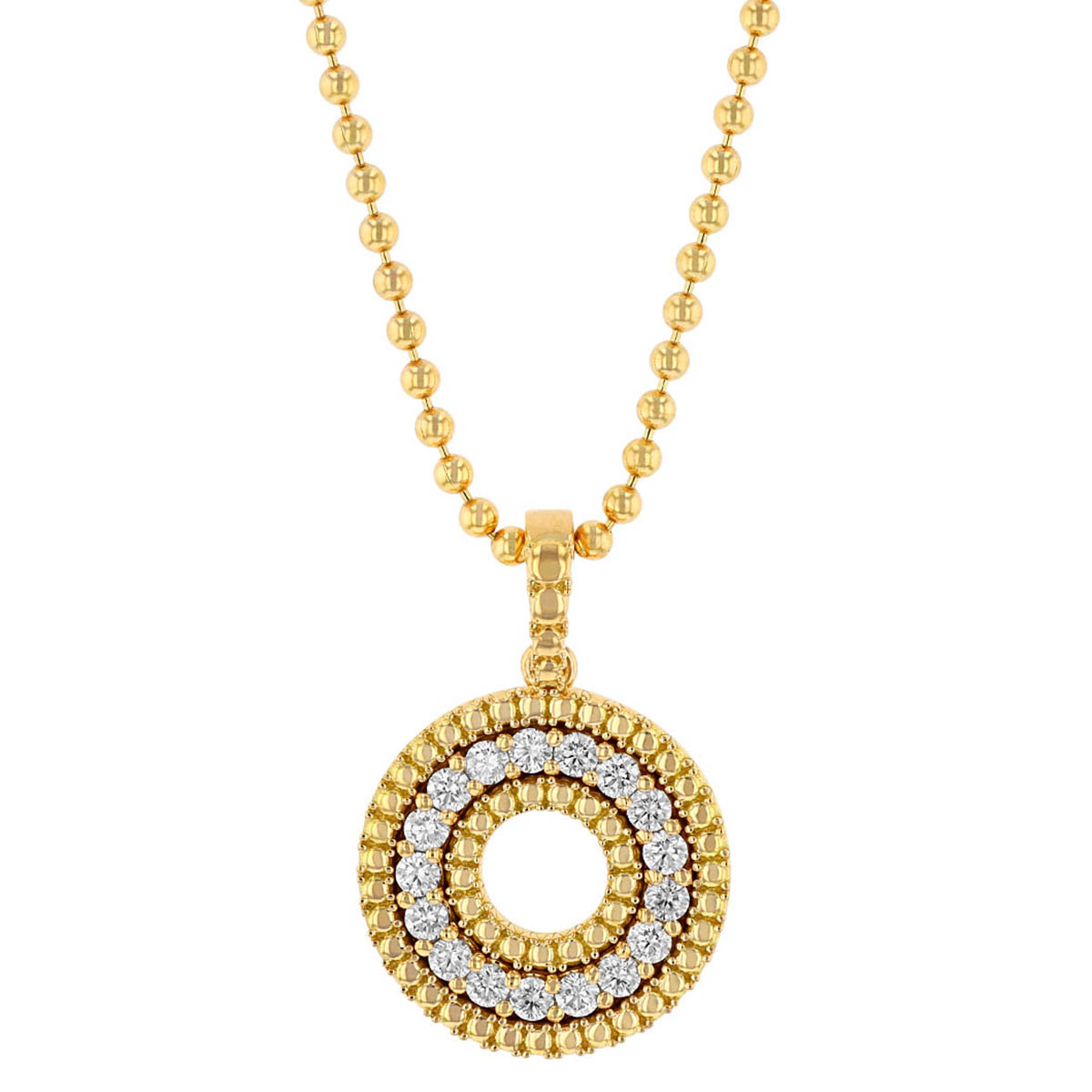 Roberto Coin Siena Diamond & Beaded Circle Pendant in Yellow Gold, 0.48 cttw, 18