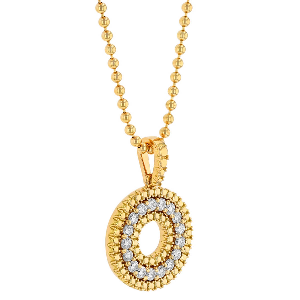 Roberto Coin Siena Diamond & Beaded Circle Pendant in Yellow Gold, 0.48 cttw, 18