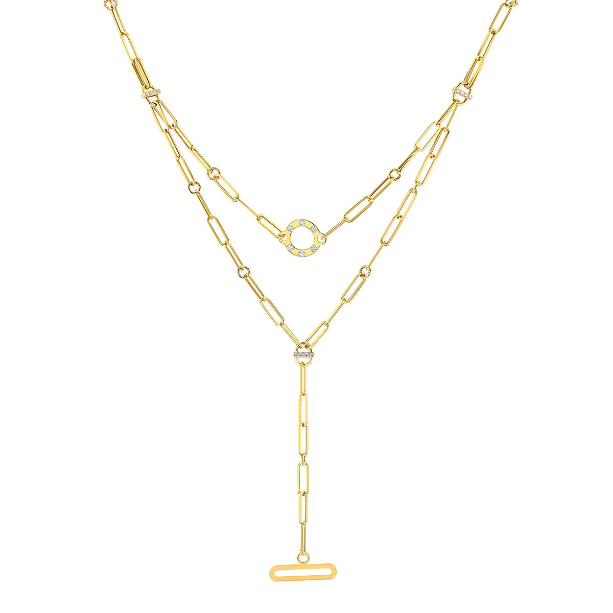 Roberto Coin Venetian Princess Diamond Circle & Paperclip Chain Lariat Necklace in Yellow Gold