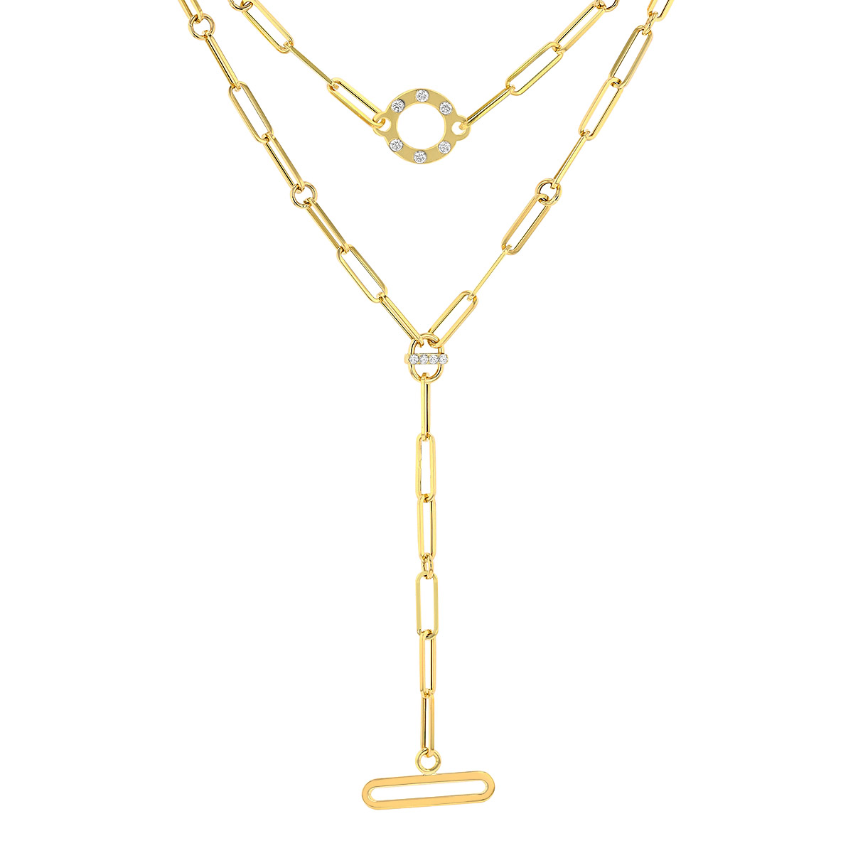 Roberto Coin Venetian Princess Diamond Circle & Paperclip Chain Lariat Necklace in Yellow Gold