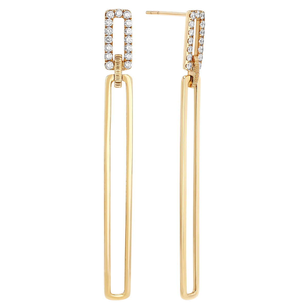 Doves Diamond & Yellow Gold Double Rectangle Long Dangle Earrings