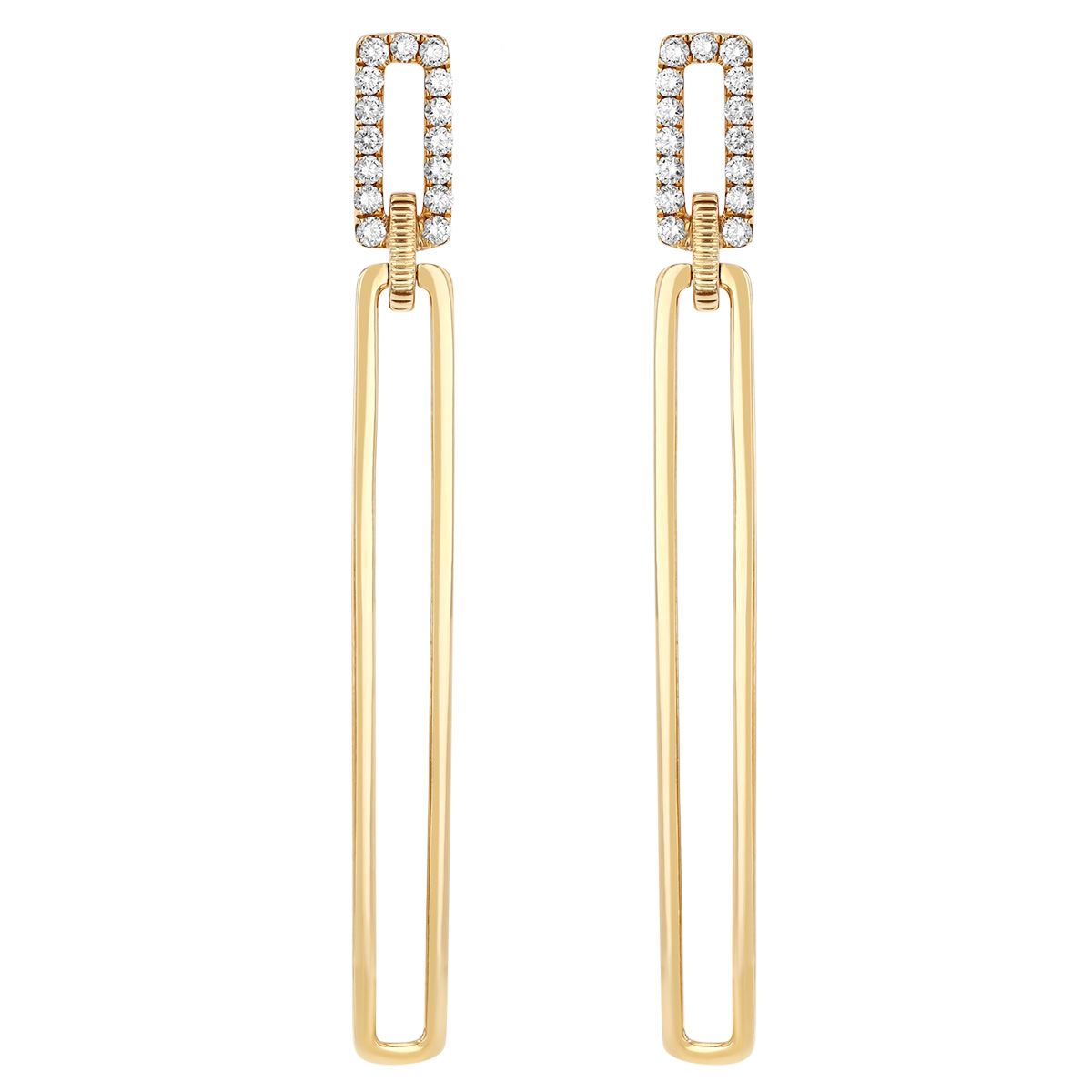 Doves Diamond & Yellow Gold Double Rectangle Long Dangle Earrings