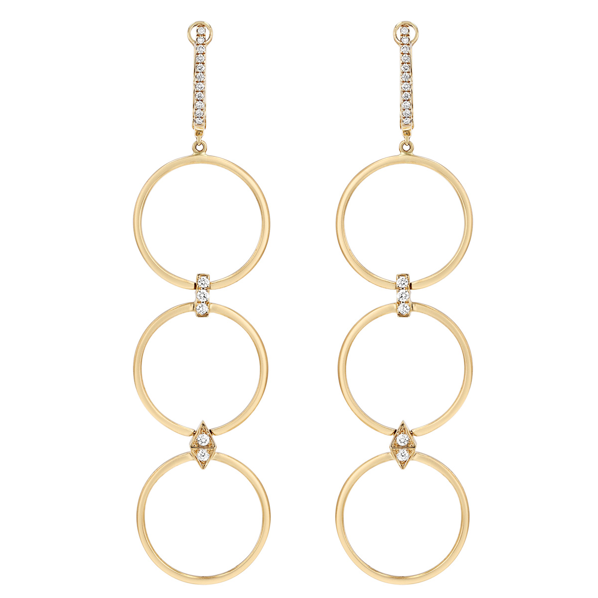 Doves Circle Trio Dangle Earrings with Diamond Accents in Yellow Gold