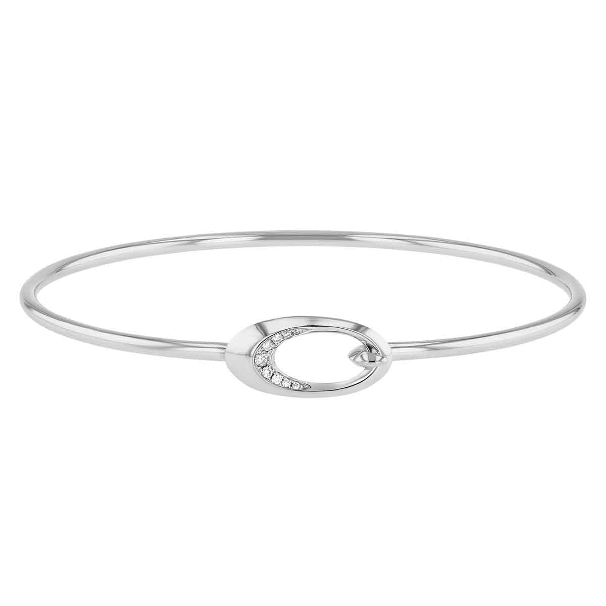 Diamond Tapered Oval Link Bangle Bracelet in White Gold