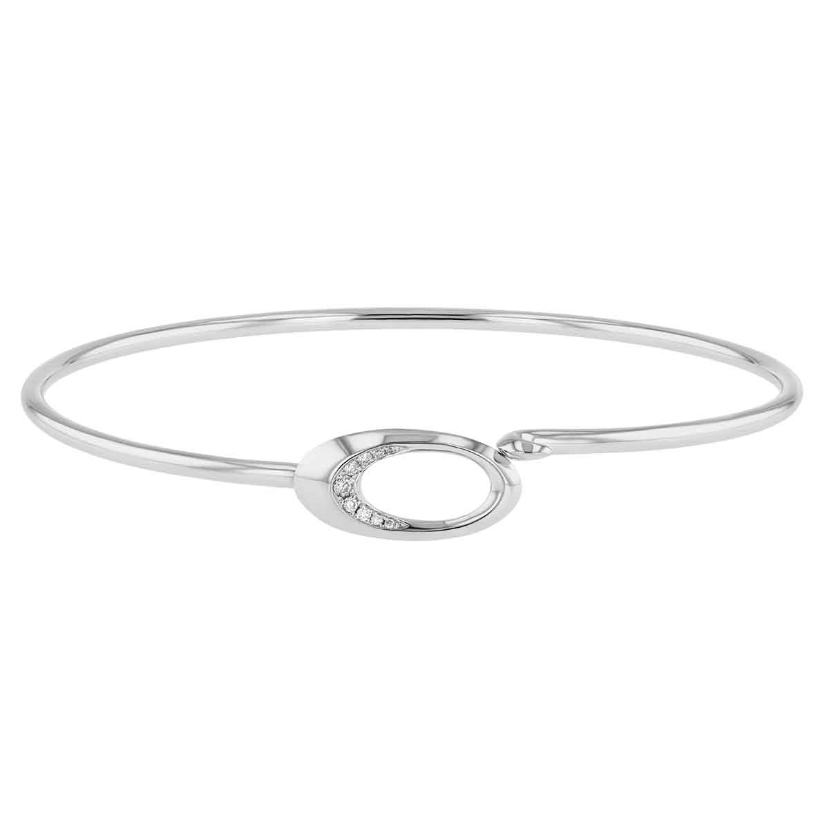 Diamond Tapered Oval Link Bangle Bracelet in White Gold